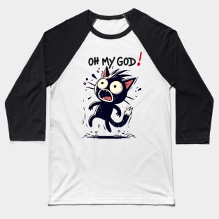 Shocked Black Cat Baseball T-Shirt